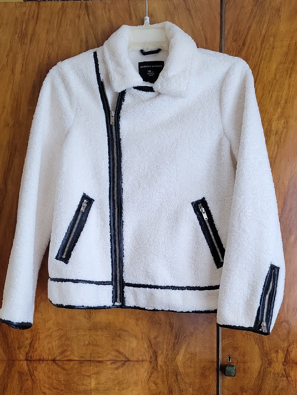 Dorothy Perkins White Teddy Jacket with Black Trim
